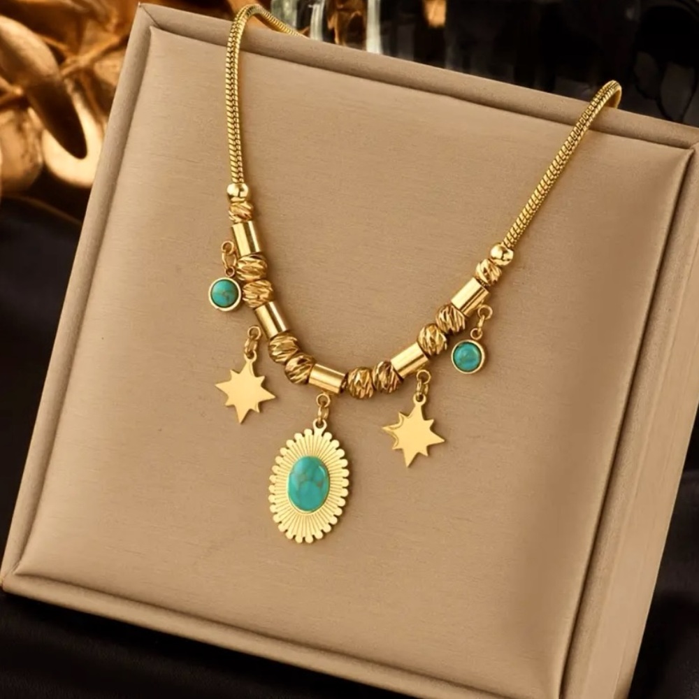 Titanium Steel Turquoise Necklace